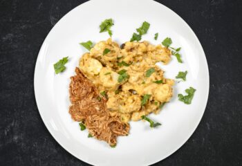 BBQ Pulled Pork Cauliflower Mac & Cheese